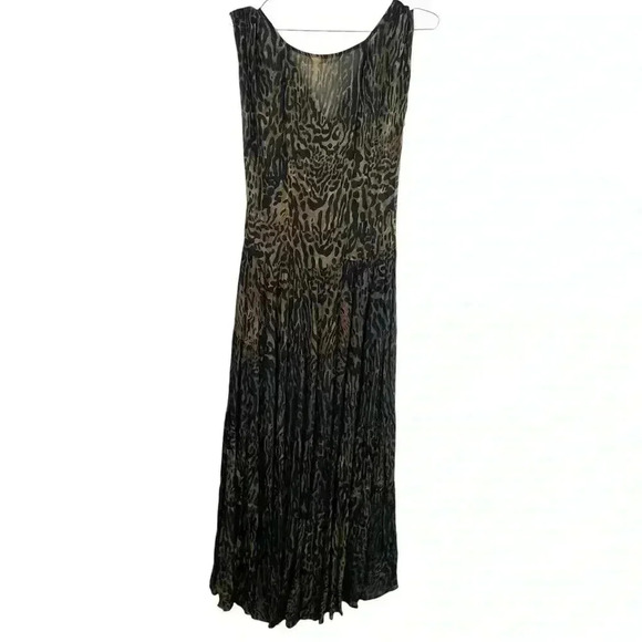 Rabens Saloner Barbara Black And Olive Green Sheer Animal Print Maxi Dress - Picture 3 of 9